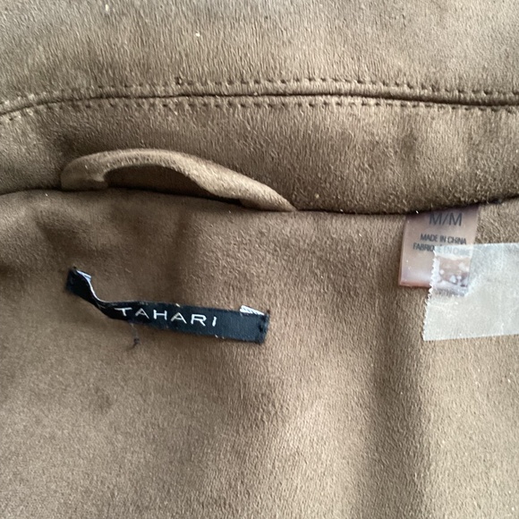 T TAHARI SIZE MEDIUM BROWN MOTO JACKET FAUX SUEDE - Picture 11 of 13